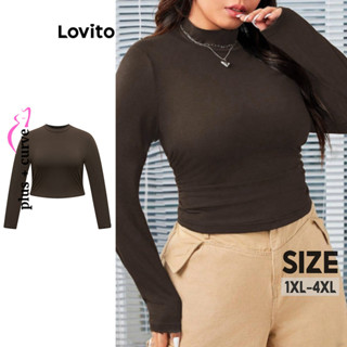 Lovito 大尺碼女式休閒素色基本款 T 恤 LBL20112