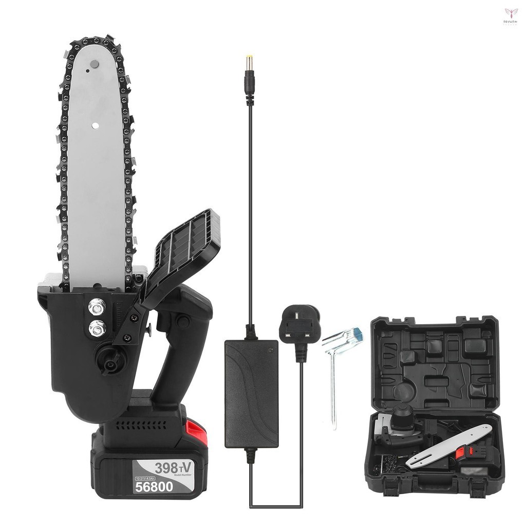 Uurig)21v 無刷無繩鏈鋸 4-Ah 電池快速充電器包括自動張力 10 英寸便攜式電動修枝鋸套件,帶手提箱,用於砍
