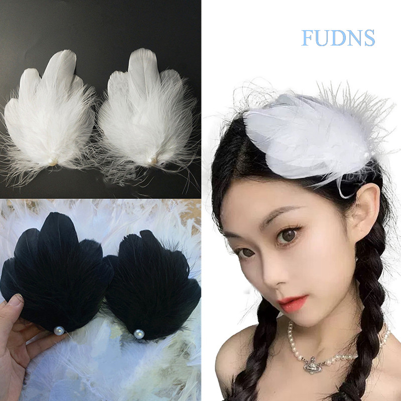 【FDX】 仙氣羽毛髮夾 韓國白色頭飾 iu同款邊夾 古著女超仙髮飾