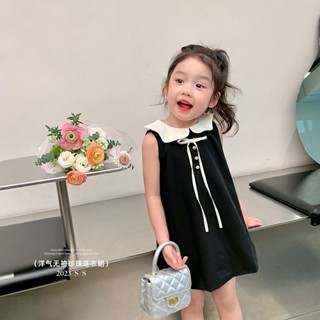 經典小黑裙女童洋裝夏季新款韓版洋氣無袖娃娃領背心裙公主裙潮