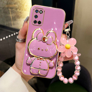 外殼 OPPO A52 A92 手機殼 TPU 三維兔立體支架超薄電鍍軟殼防震保護殼帶手鍊