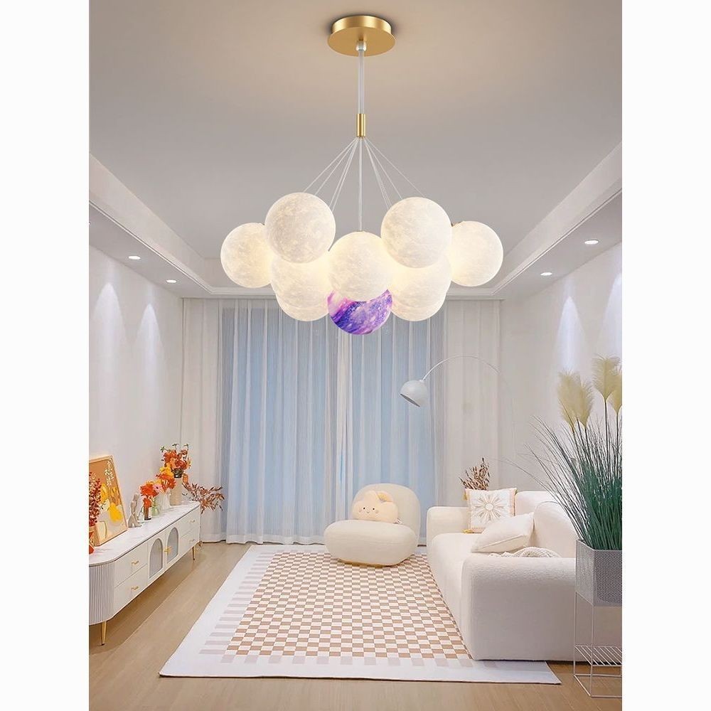 北歐創意個性奶油風月球泡泡吊燈LED客廳主燈餐廳兒童房臥室燈具