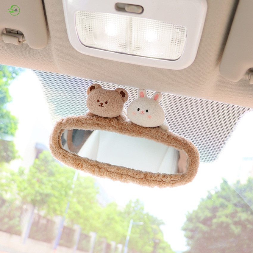 汽車後視鏡保護罩女用可愛創意卡通毛絨裝飾保護倒車鏡罩車內中心