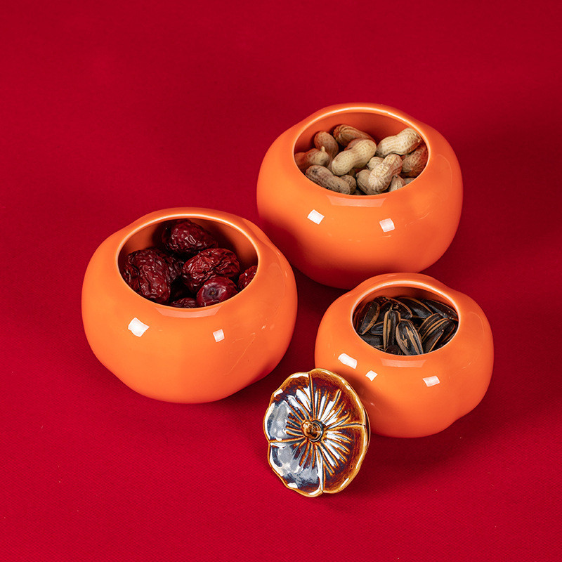 柿柿如意喜糖罐創意個性柿子茶葉罐陶瓷儲物密封生日節慶伴手禮品