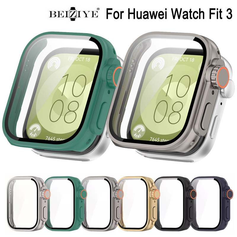華為 Watch Fit 3 鋼化玻璃外殼智能手錶錶帶保護套保險槓 Fit3 屏幕保護殼框架