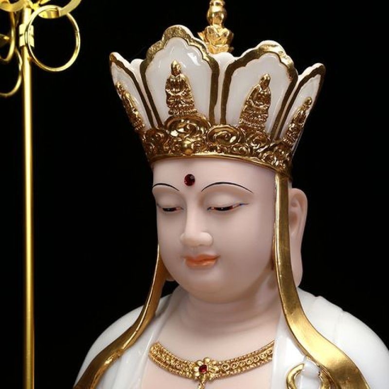 漢白玉地藏王佛像家用擺件金鑲玉地藏菩薩娑婆三聖工藝品室內