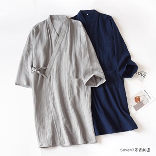 ✨臺灣發貨✨睡袍男女士睡衣春夏秋季純棉紗布縐布日式和服浴袍薄款家居服夏天
