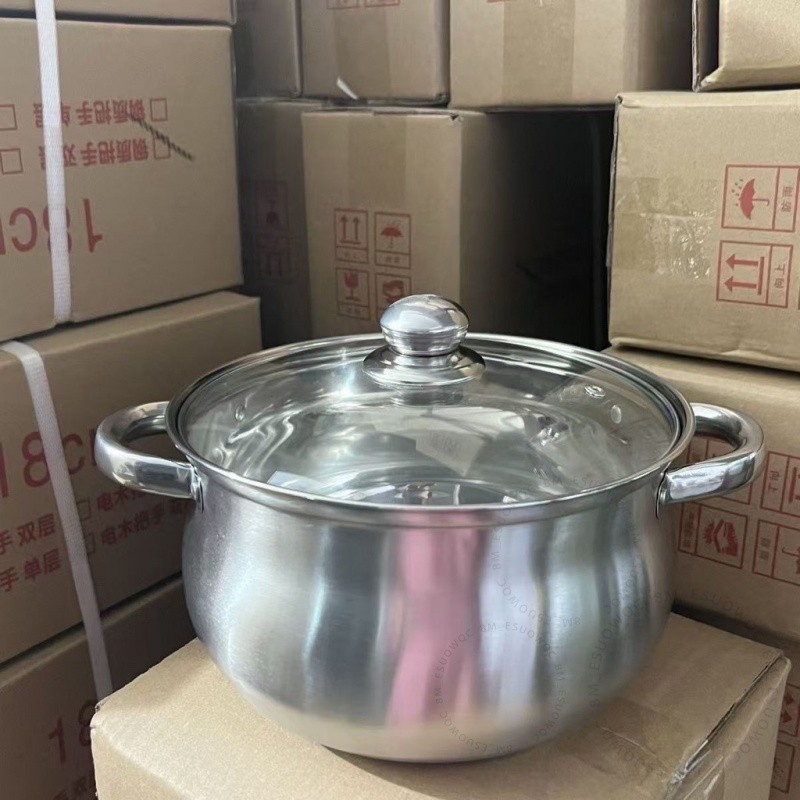 #304 不銹鋼湯鍋# 特厚蘋果鍋 家用煮粥煮湯 平底防燙 電磁爐燃氣竈通用 304 不銹鋼湯鍋 臺南出貨 食品級 耐高