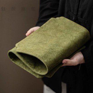 ✨臺灣出貨#【2535人好評】帆佈紮染苔蘚綠茶席手工桌墊中式茶道雙層桌旂防水幹泡麻佈茶盤墊