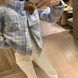 M2025冬季撞色拚色格子鑲鑽釘珠字母立領羽絨服女保暖加厚短款外套 WSUR