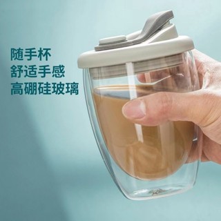 日式玻璃杯咖啡杯隨身杯便攜有蓋家居宿舍防爆玻璃水杯ins雙層隔熱咖啡運動外帶清新
