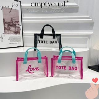 EMPTYCUP斜揹包,透明的輕的網狀手提袋,夏天方塊大容量PVC休閒沙灘手提包