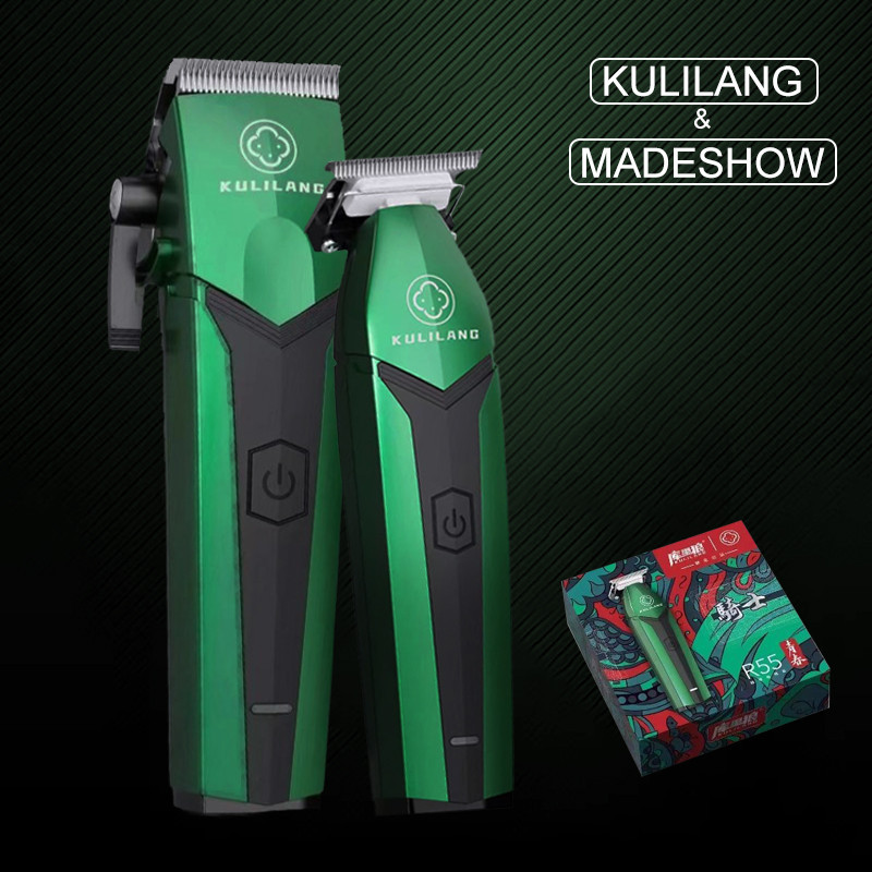 2024 年全新 Madeshow Kulilang R66 R55 綠色理髮機套件男士專業理髮器 USB 充電修剪機