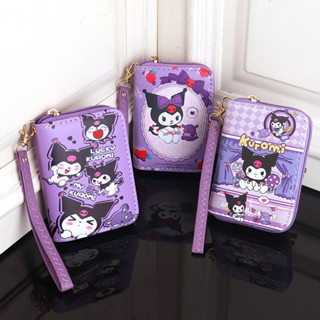 可愛卡通 Kuromi My Melody 印花 Pu 皮革錢包兒童女士卡套收納袋信用卡公交卡手持拉鍊零錢包