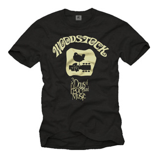 Cool Rock Band 男士襯衫配 Woodstock 吉他 - 短袖音樂節 T 恤