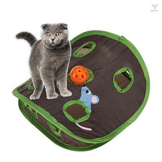 捉迷藏老鼠貓玩具 9 孔互動寵物貓挑逗訓練帶鈴球折疊創意
