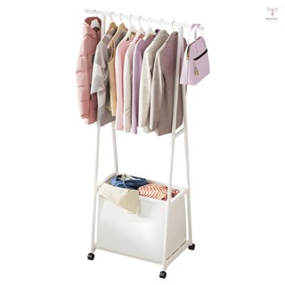 帶大號儲物袋的衣架可拆卸衣服收納架可在輪子上 2 合 1 獨立式三角形衣架滾動的衣服儲物架適用於臥室/洗衣房/
