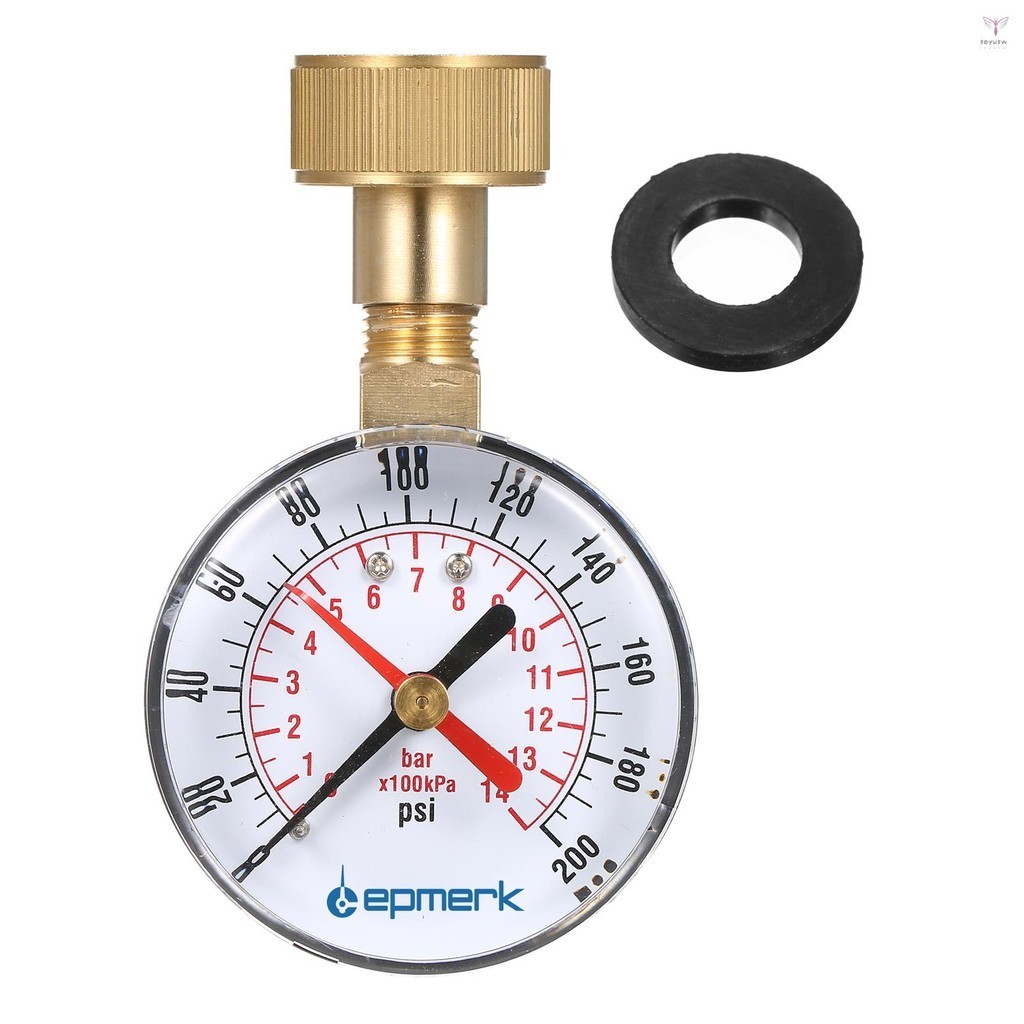 Lepmerk 2- 1/2'' 壓力表水壓測試儀 3/4'' 內螺紋軟管螺紋 0-200 PSI 帶紅色指針
