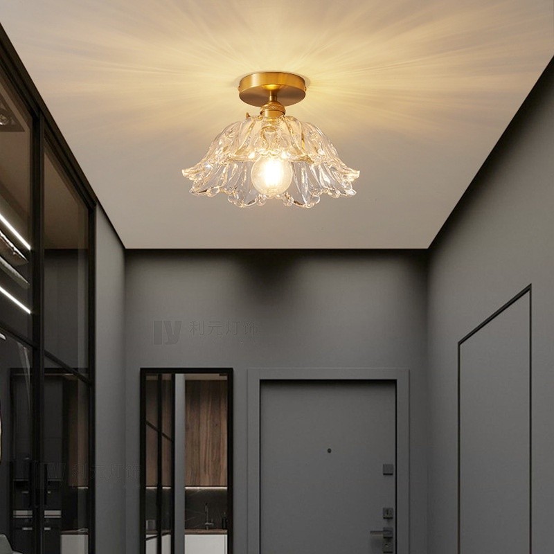 北歐現代簡約玄關燈 現代簡約 E27燈頭光源 適合陽臺 走廊 過道 小房間 臥室 黃銅吸頂燈