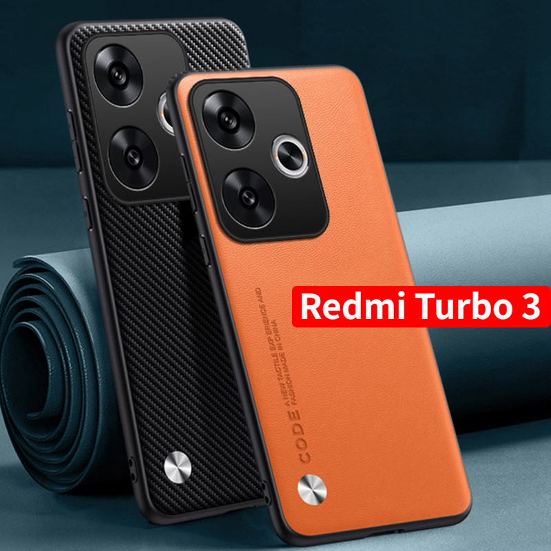 REDMI XIAOMI 適用於小米紅米 Turbo 3 2024 手機殼素皮皮革外殼紋理柔軟 Turbo3 矽膠防震外