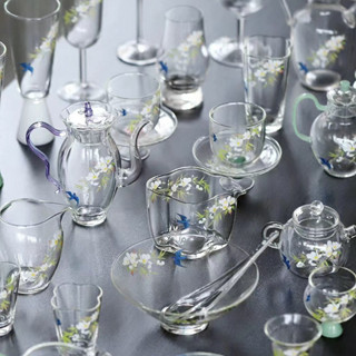 春歸玻璃系列合集手工貼畫蓋碗茶壺茶杯公道杯配件