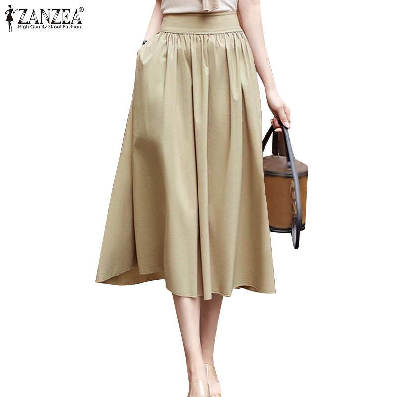 Zanzea 女式韓版時尚休閒 A 形下擺口袋寬鬆純色超短裙