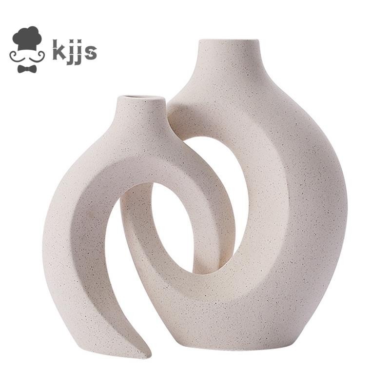 用於農舍裝飾的家居裝飾的陶瓷花瓶 2 件套,波西米亞風現代裝飾白色花瓶小花瓶