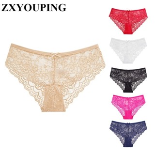Zxyouping 蕾絲內褲女士內衣鏤空透氣內褲中腰加大碼 S-XL