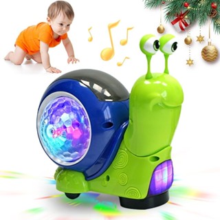 電動蝸牛玩具爬行蝸牛玩具發光蝸牛玩具,2025新款電動音樂互動感官玩具,俯臥時間發光爬行蝸牛帶音樂