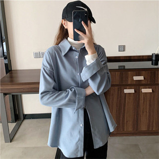 春夏季襯衫寬鬆襯衣簡約襯衫長袖襯衫女[S320]白襯衫女長袖內搭外穿新款潮寬鬆襯衣小個子春秋氣質洋氣時尚上衣
