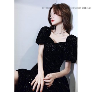 『錦繡嚴選』 伴娘服 黑色晚禮服新款法式優雅氣質長款星空宴會年會主持人禮服裙女