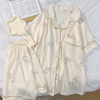 ♡睡衣♡現貨 [店鋪熱銷]夏季睡衣女棉質 短袖 短褲 薄款 兩件套裝學生韓版春秋天可外穿家居服