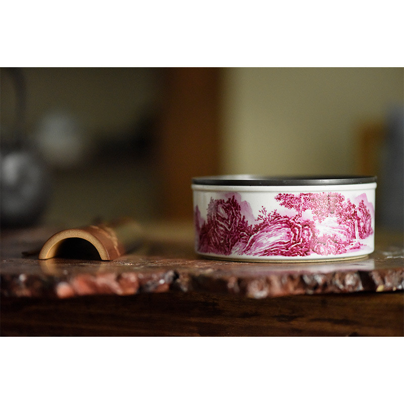 【收藏精品茶具】市陶瓷壺承手繪山水儲水式茶盤瑪瑙紅銅錢錫蓋