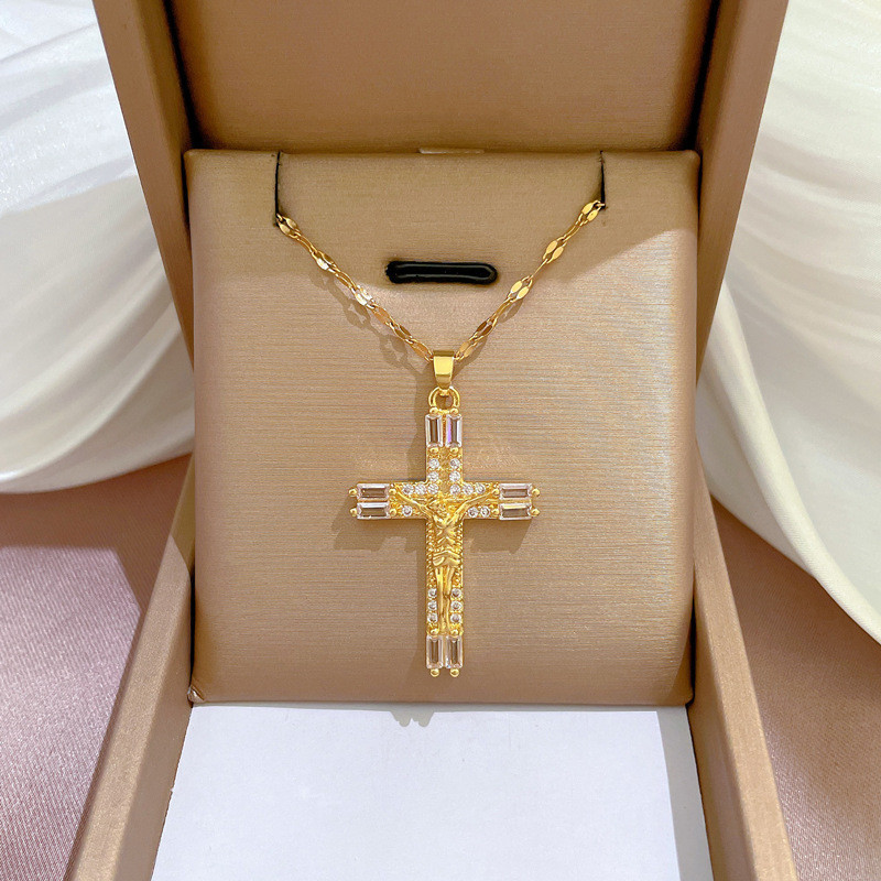 Xiaoboacc 鍍金鎖骨鏈項鍊女士女孩優雅百搭鑽石十字架吊墜首飾
