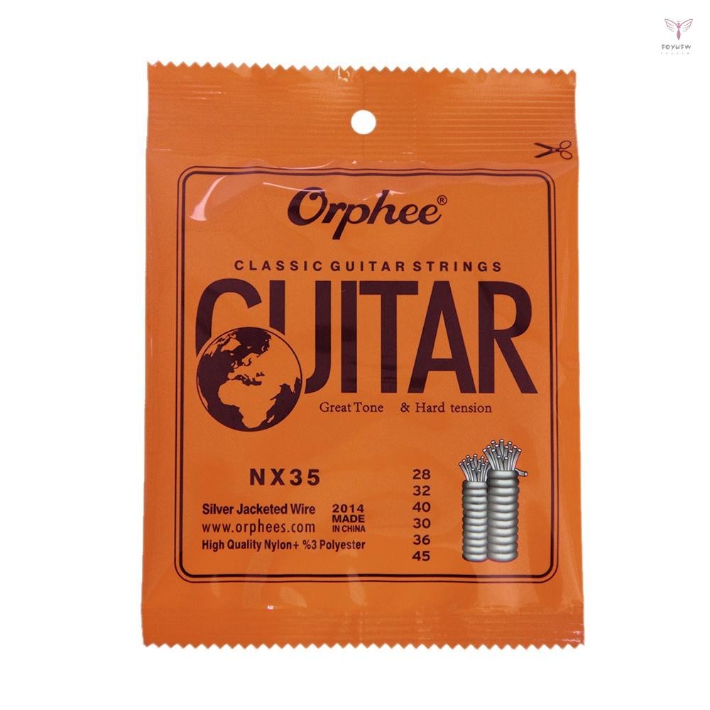 Uurig)orphee NX35 尼龍古典吉他弦 6 件全套替換 (.028-.045) 尼龍芯銀色護套線硬張力