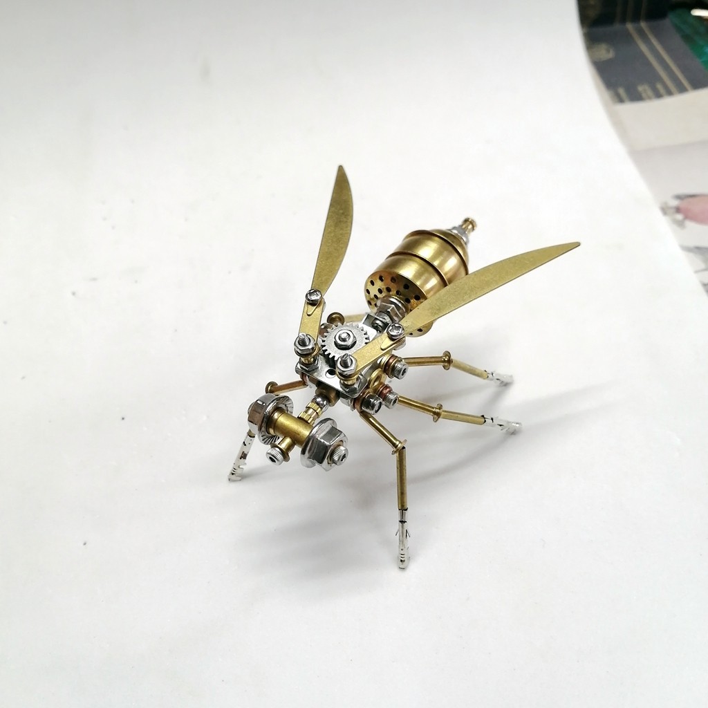 【手工製作】蒸汽朋克機械昆蟲小黃蜂金屬拼裝模型DIY解壓拼圖玩具@創意藝術品