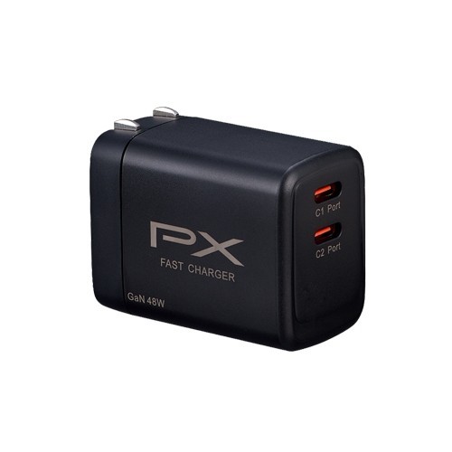 PX 大通 PWC-4802B 氮化鎵48W PD快充頭/黑 (2C) PD快充 筆電直充 USB充電器-