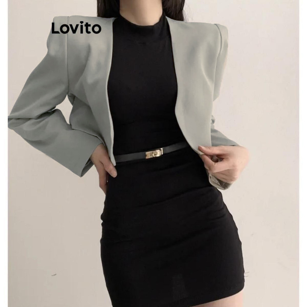 Lovito 女款休閒素色鈕扣墊肩西裝外套 LNA39221 (卡其色)