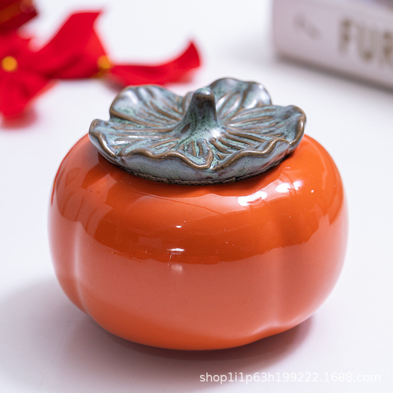 中式盒子密封罐柿結婚喜糖柿喜糖罐如意伴手禮茶葉罐柿子活動陶瓷