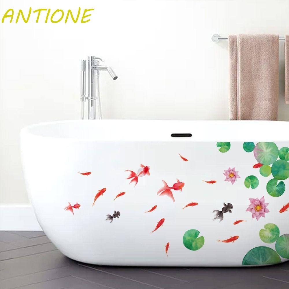Antione 2 件浴缸蓮花和魚貼紙,粉色蓮花防水牆貼,工藝 DIY 可拆卸風格牆壁裝飾貼花浴缸