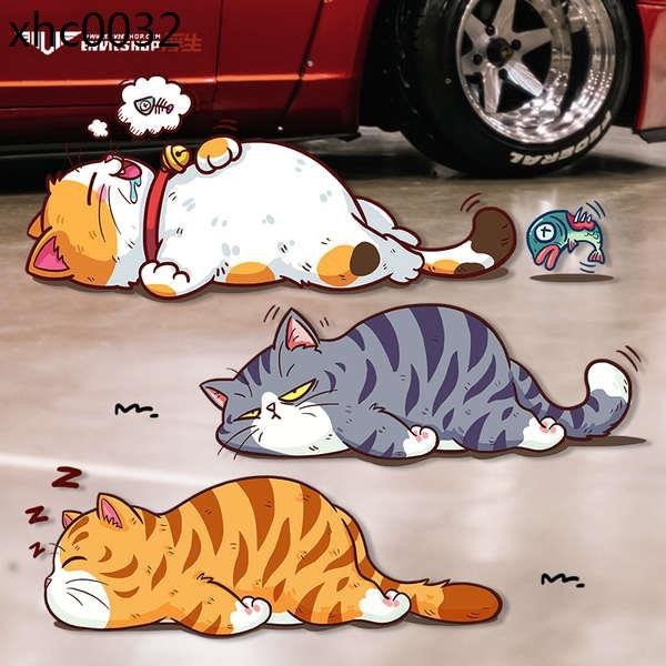 熱賣. 創意卡通趣味貓咪車貼寵物貓汽車貼紙個性反光電動車機車裝飾貼畫