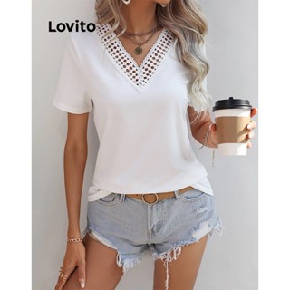Lovito 女款休閒素色蕾絲基本款 T 恤 LBL11029