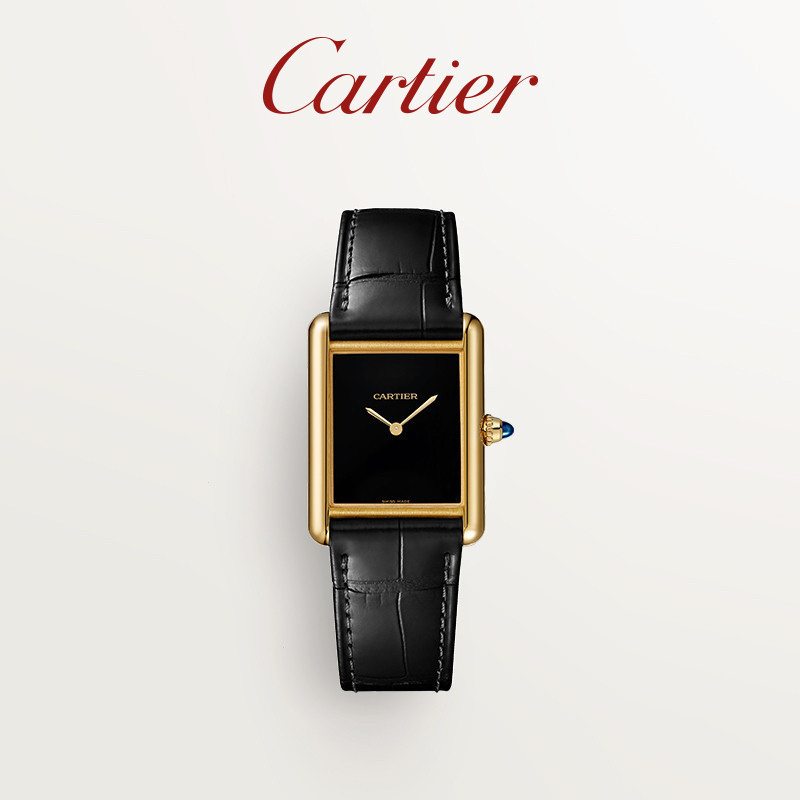 卡地亞 Cartier Tank Louis Cartier 皮革錶帶手錶金色