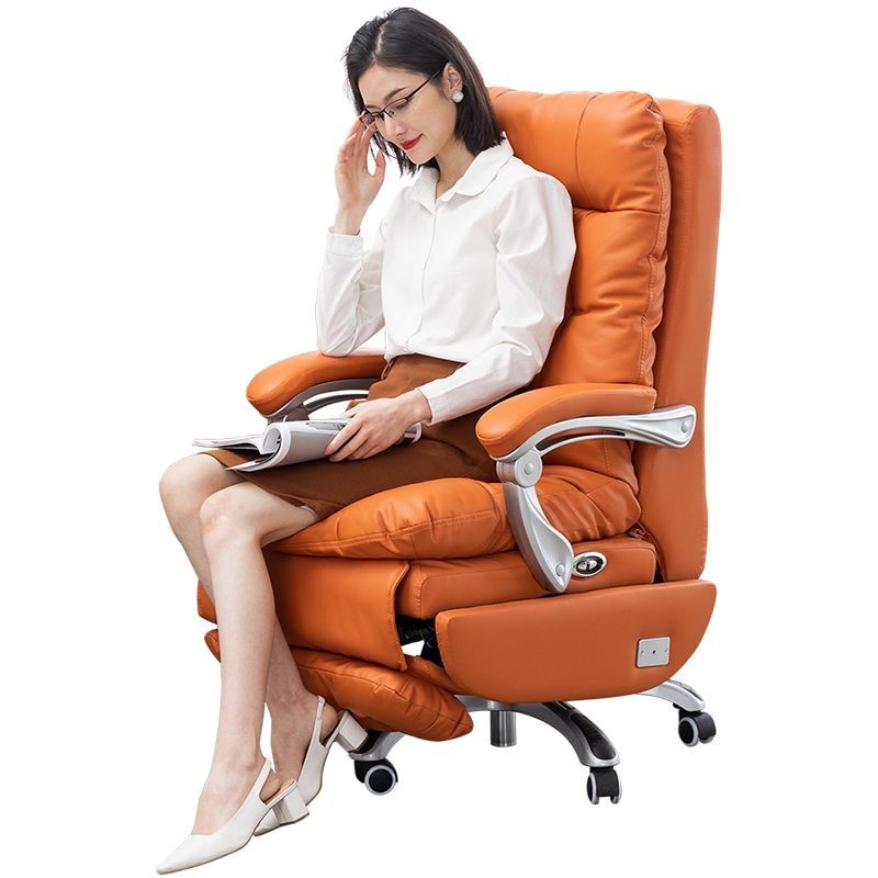 【臺灣專供】真皮老闆椅家用辦公椅可躺椅午睡轉椅辦公室大班椅書房電動電腦椅
