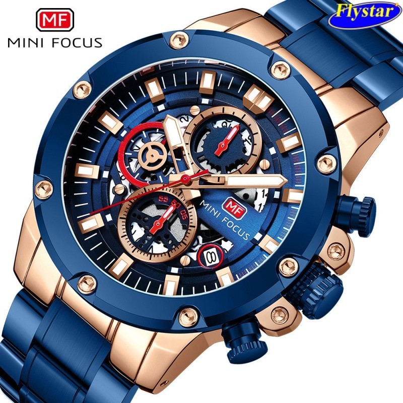 MINI FOCUS品牌手錶 商務男手錶防水手錶石英男表跨境爆款鋼帶男表0398G