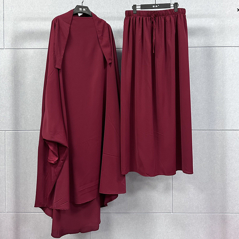 TikTok時尚女裝兩件套裝大尺碼長衫長裙中東袍套裝素色洋裝