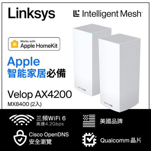 Linksys Velop 三頻 MX4200 Mesh WiFi6網狀路由器(二入) (AX4200)原價11490(