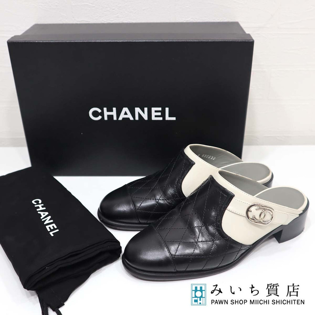 CHANEL 香奈兒涼鞋 帆布鞋 懶人鞋大約23C 223黑色 白色 日本直送 二手