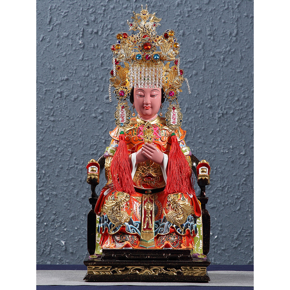 媽祖娘娘木雕神像家用供奉天上聖母佛像天后海神媽祖法器帽子擺件