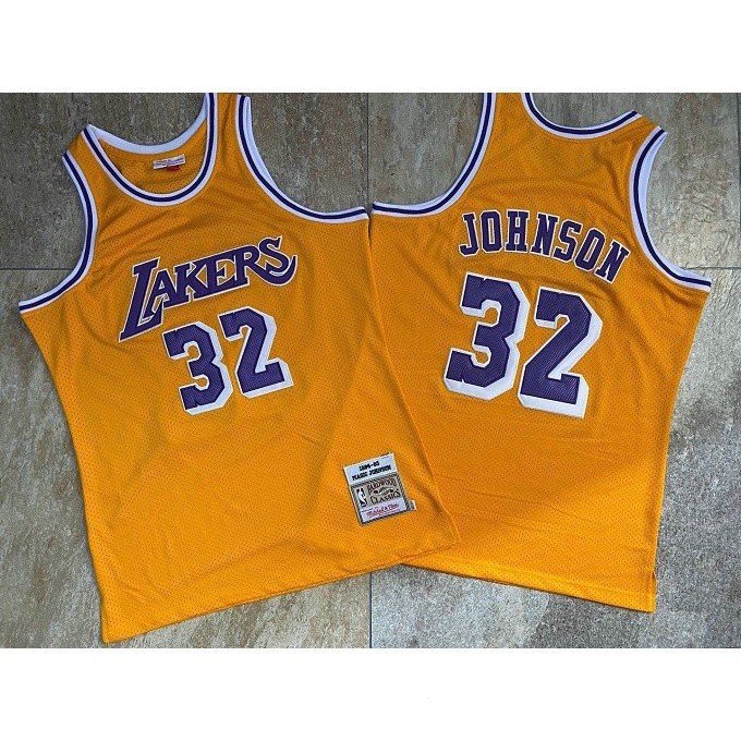 洛杉磯湖人Earvin Johnson米切爾和Ness NBA Swingman男士T恤-金/紫